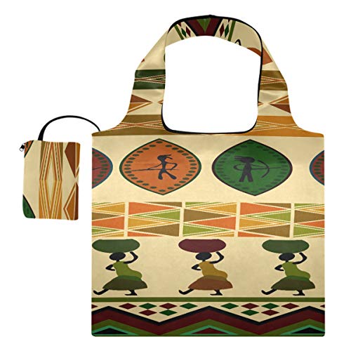 Bolsas de ultramarinos Plegables Tribales africanos Estilo étnico Arte Bolso plegable Tote Tote Bolsa de compras de lona Bolsas de compras reutilizables de poliéster, lavables, duraderas y ligeras