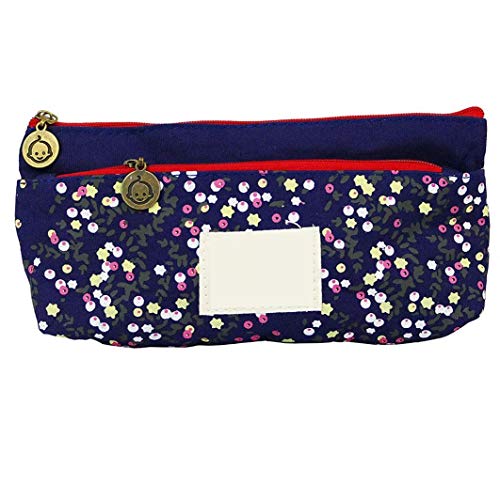 Bolso De La Caja De Lápiz Floral Bolsa De Mano Flor De Lona Rural Cosmética Bolsa De La Pluma Lápiz Papelería Bolsa Azul Oscuro Gran Opción Para Usted