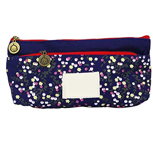 Bolso De La Caja De Lápiz Floral Bolsa De Mano Flor De Lona Rural Cosmética Bolsa De La Pluma Lápiz Papelería Bolsa Azul Oscuro Opción Ideal Y Práctica