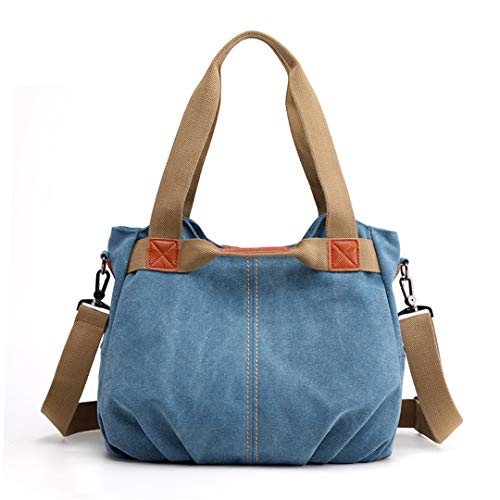 Bolso de mano de lona para mujer, estilo retro, casual, de gran capacidad, bolso cruzado portátil, color Azul, talla Large