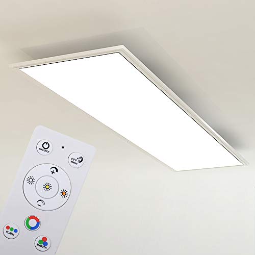 Briloner Leuchten Plafón RGB CCT LED ultraplano, rectangular (119,5 x 29,5 cm), blanco, control de temperatura de color (3000-6500 Kelvin), regulable, salida de luz de 4100 lúmenes, plástico