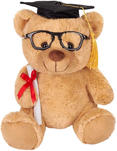 BRUBAKER Oso de Peluche con Gafas, Diploma y Sombrero Doctoral - Peluche para la Graduación, el Instituto o la Universidad - 25 cm - Marrón Claro