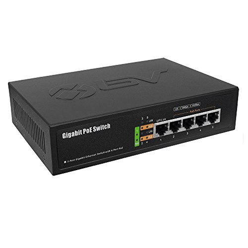 BV-Tech Switch Gigabit PoE + conmutador de 4 Puertos + 1 Gigabit Ethernet Uplink - 65 W - 802.3 at - POE-SW501G