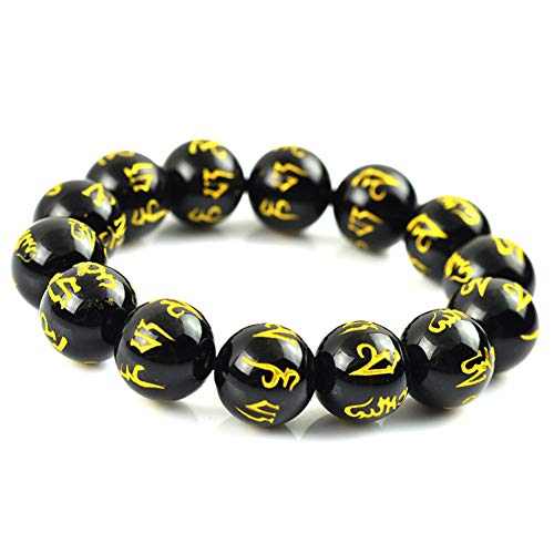 BXSZXL Natural Un Nivel Negro Onyx Escultura Cuentas de oración Pulsera Trabajo Hecho a Mano   Pulsera Hombres y Mujeres Pulseras afortunadas