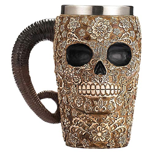 Cabilock Taza de Bebida Vikinga Realista Calavera Taza Pirata Cerveza Stein Jarra Medieval Taza para Cerveza Vino Café Agua