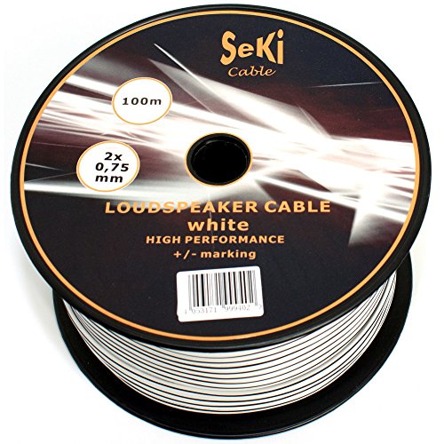 Cable para altavoz (2 x 0,75 mm², 100 m, CCA, cable de audio), color blanco