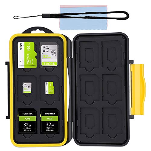 Caja de Protección, Almacenamiento Funda de Tarjeta de Memoria Estuche Impermeable para 12 SD y 12 Micro SD Tarjetas + 2 Super Fibra Tela