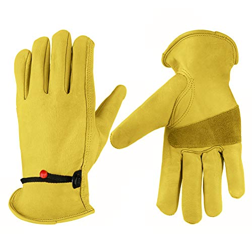 Calistouk Guantes de Trabajo, Guantes Seguros para el Trabajo de Jardín de la Motocicleta de Conducción TaBOres de Protección Resistente al Desgaste, Guantes Proteccion Amarillo (Large)