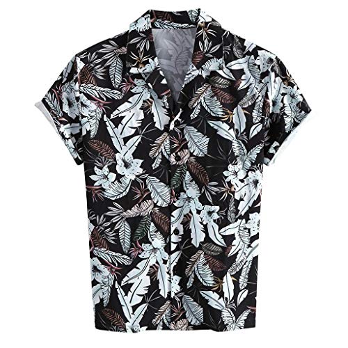 Camisas Hawaianas Hombre Manga Corta 2020 SHOBDW Playa de Verano Camisas Hombres Tallas Grandes Baratas Cuello de Solapa Camisas Hombres Estampadas Flores Botón Casual Blouse Tops(Blanco,L)