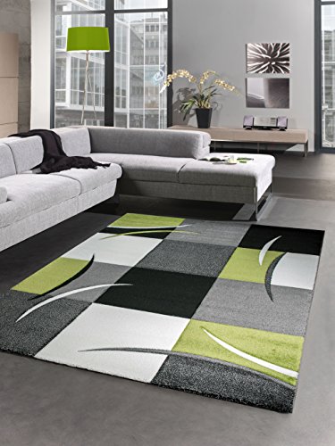 CARPETIA Alfombra diseñador Karo Verde Gris Blanco Negro Größe 120x170 cm