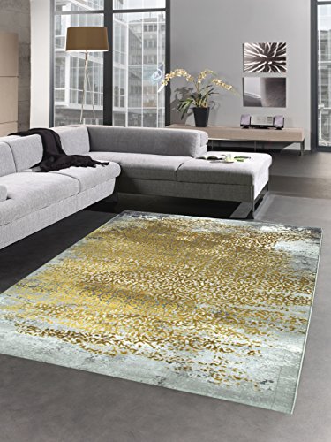 CARPETIA Modern Alfombra Adornos antigou Vintage Gris Amarillo Mostaza Oro Größe 160x230 cm