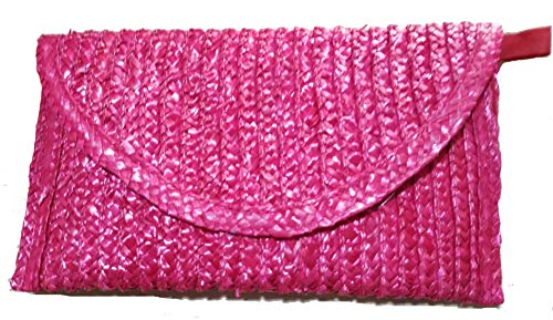 Cartera de mano de mimbre. El complemento ideal para esta primavera/verano. Bolsos para boda, bolso,el verano, regalo de cumpleaños. rojo, rosa, fucsia, azul, verde, amarillo y beige (Fucsia)