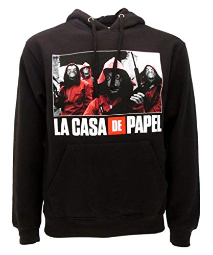 Casa de Papel Sudadera con Capucha Negra Foto y Logotipo Producto Oficial 100% Original Serie de TV de Netflix Dali Máscara (XL)