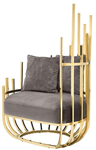 Casa Padrino sillón de diseño Lado Derecho con 2 Cojines Gris/Oro 91,5 x 75 x H.136,5 cm - Muebles de Salón de Diseño - Calidad
