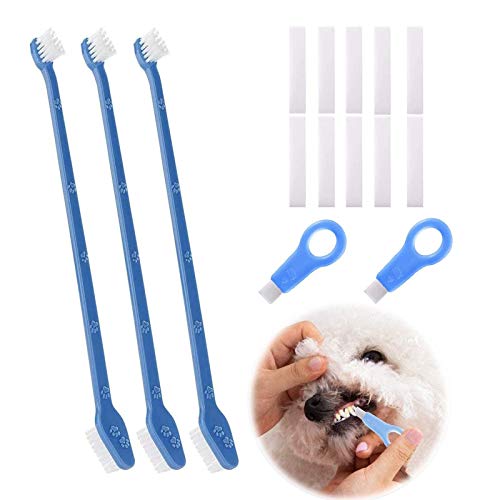 Cepillo de dientes para mascotas para perros, gatos y mascotas pequeñas, diseño de doble cabeza,kit de herramientas profesionales de limpieza de dientes para perros y gatos