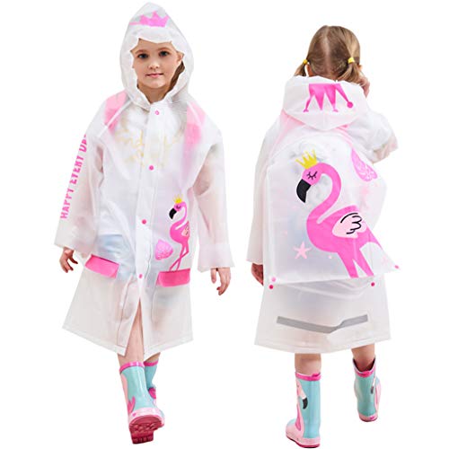 Chaqueta Impermeable para Niños Niñas Encapuchado Chubasquero Reutilizable Poncho Ligero Traje de Lluvia, Flamenco