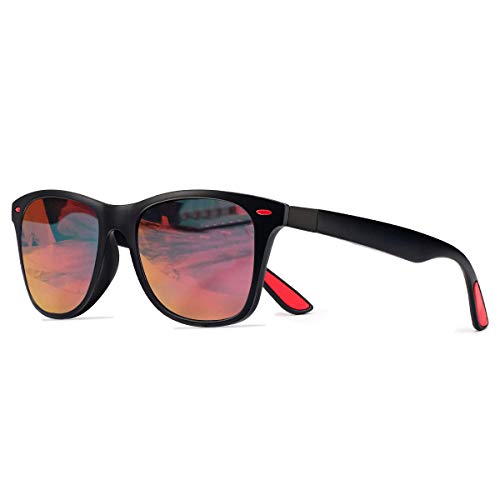 CHEREEKI Gafas de Sol Polarizadas, Gafas de Sol de Moda Hombre Mujer 100% Protección UV400 Gafas para Conducción (Negro-Naranja)