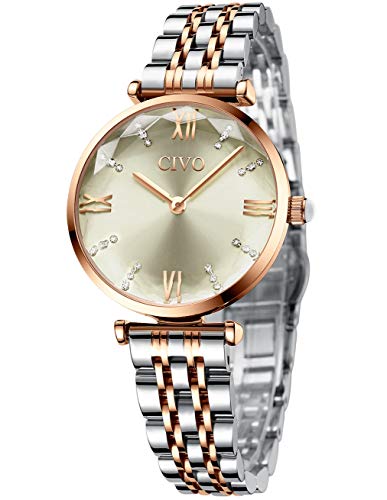 CIVO Reloj Mujer Relojes de Pulsera Analogico Minimalistas Oro Rosa Acero Inoxidable Impermeable Reloj para Mujeres Casual Negocios Vestid con Esfera Gris