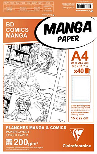 Clairefontaine 94045 C papel manga – Funda BD/Comic A4 40 Hojas rejilla Simple 210 x 297 mm 200 G