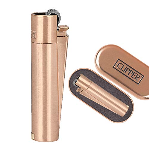 Clipper 1 Encendedor Mechero Clásico Largo Metal Rose Gold Oro Rosa Mate Cepilldo + 1 Llavero