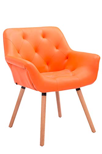 CLP Silla De Comedor Cassidy En Simil Cuero I Silla De Visita con Respaldo I Butaca De Salón Nórdica con Base De 4 Patas De Madera I Color:, Color:Naranja, Color del Marco:Natura