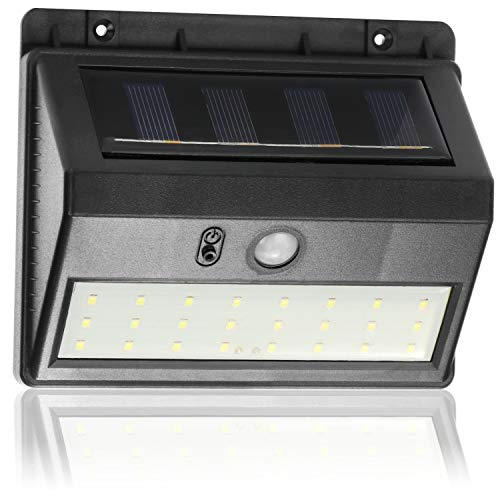 com-four® Aplique LED Solar, luz Solar para Exteriores Hecha de plástico Resistente a la Intemperie, con Sensor crepuscular, Detector de Movimiento e Interruptor (Detector de Movimiento)