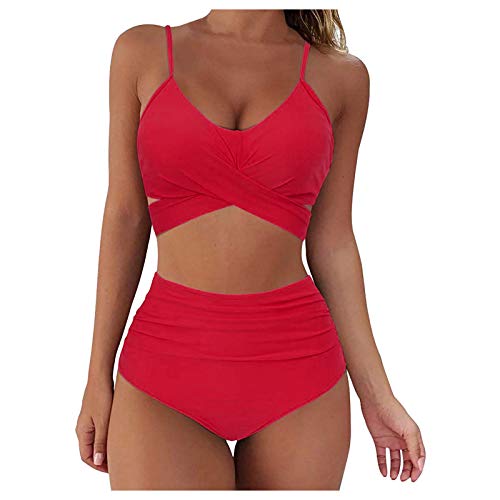 Conjunto de Bikini Push Up Trajes de Baño de 2 Piezas de Cintura Alta Bañador con Cuello Halter Retro Ropa de Playa Sexy Apta para Vacaciones En El Mar Nadando