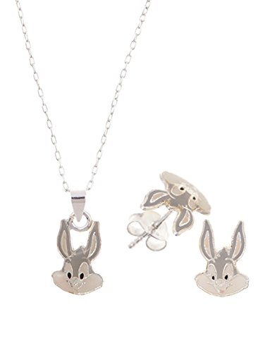 Córdoba Jewels |Conjunto de Gargantilla y Pendientes en Plata de Ley 925 y Esmalte. Diseño Bugs Bunny