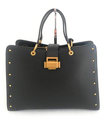 Cromia Ladies Bag Ginger 1404370 - Bolso de mujer de piel negra con correa para el hombro, medidas: 34 x 26 x 12 cm.