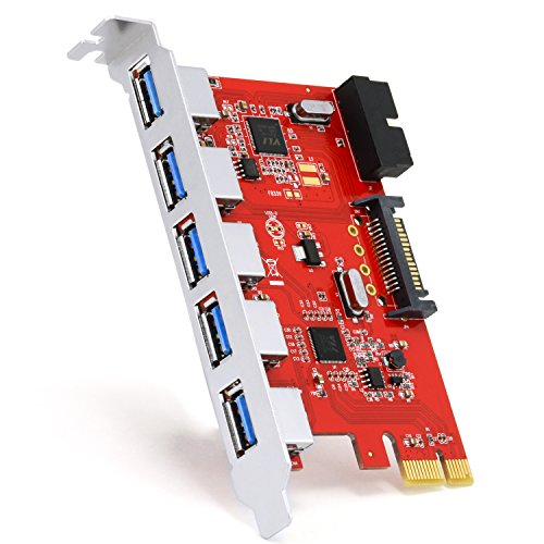 CSL - Controlador PCI Express PCIe Incl. cabecera USB 3.0 para 5 Puertos - 5 externos Puertos 1 Interno Controlador cabecera - conexión de Corriente SATA de 15 Patillas - Tarjeta de Interfaz