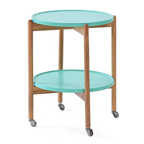 DAKEUR Mesa Auxiliar Mesa Auxiliar Mesa de Centro Rueda 2 Capas Madera Redonda Mesa de té Retro Sala de Estar Balcón Apartamento pequeño Sofá 46 * 54cm Lostgaming (Color: Azul)