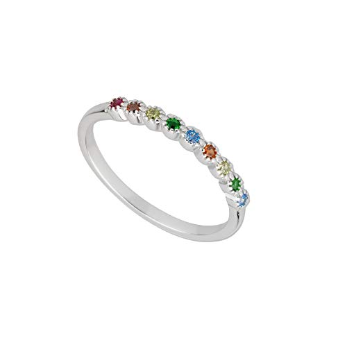 DARK DIAMOND® - Anillo Circonitas Arcoiris en Plata de Ley 925. Joya antióxido y de Larga Durabilidad Comoda para Uso Diario. Disponible en Varias Tallas. (Plata, 12)