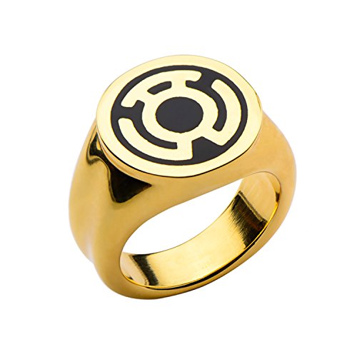 DC Comics - Anillo de acero inoxidable, color dorado, diseño con el emblema de Siniestro de Linterna Verde