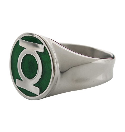 DC Comics Anillo de acero inoxidable para hombre con una clásica incrustación de esmalte verde verde