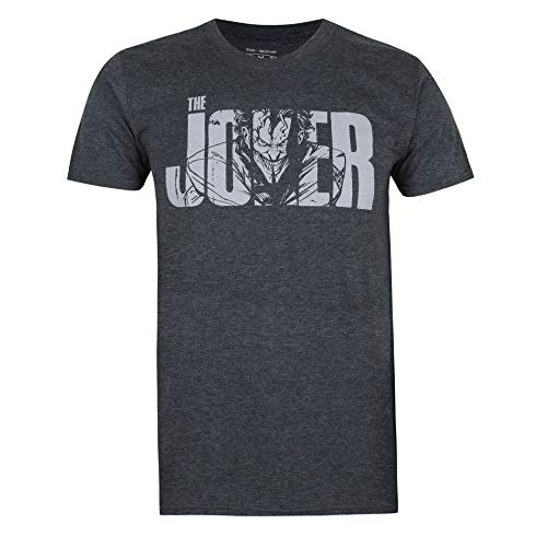 DC Comics Joker Text Camiseta, Brezo Oscuro, Medium para Hombre