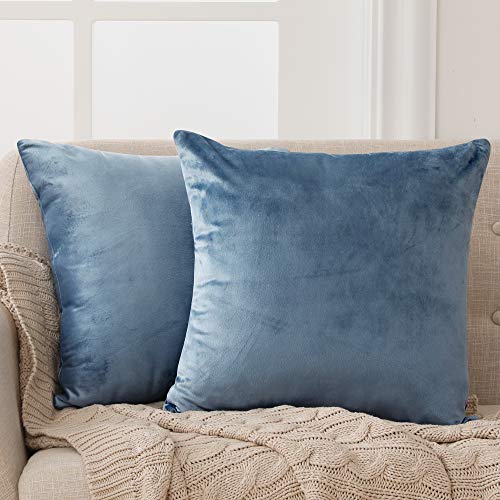 Deconovo Fundas para Cojines de Almohada del Sofá Cubierta Suave Decorativa Protector para Hogar 2 Piezas 60 x 60 cm Azul Gris