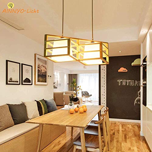 Decoración Hogareña Iluminación Colgante Luz pendiente, colgante de la vendimia luz de techo de madera, Juego de 2X E27 Socket estilo rústico Lampsin de cocina sala de estar Bar, blanco caliente Bombi