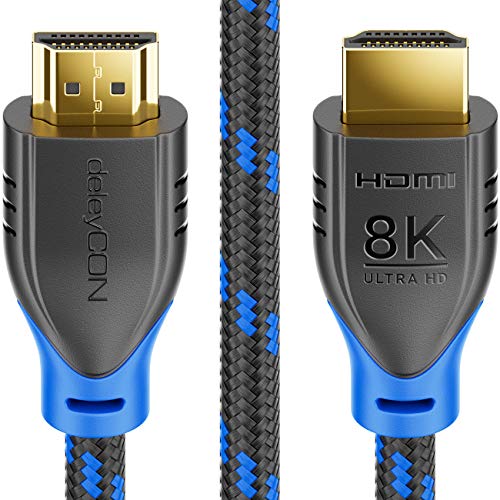 deleyCON - 2m - 8K HDMI 2.1 Cable 48G - Nylon - 8K@60Hz / 4K@120Hz / 1080P@240Hz - 7680x4320p Dolby DTS HDR ARC CEC UHD-2 Ethernet