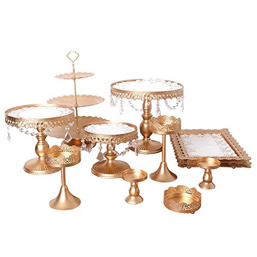 Dequate Bandejas para Tartas Kit 12 PCS Crystal Dessert Display Stand Soporte De Exhibición De Pastel De Hierro Forjado con Cristal Estante para Banquetes Standard constructive