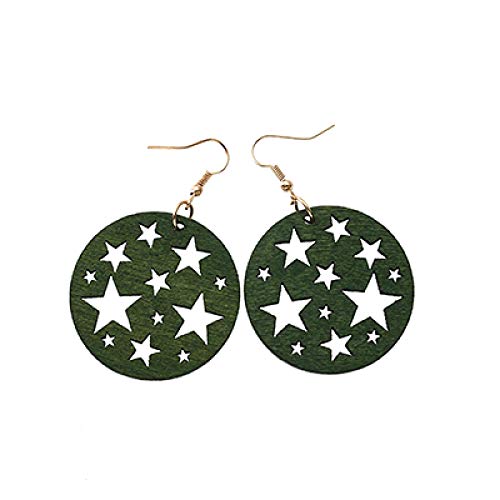 DFDLNL para Mujeres   Hollow Stars Pendientes de círculo Grande para Mujeres Pendientes de Madera Vintage Verde