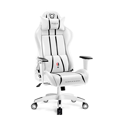 Diablo X-One 2.0 Silla Gaming Gamer Oficina Sillon de Ordenador Reposabrazos Ajustables Cuello/Cojín Lumbar Diseño Ergonómico (Blanco, Normal)