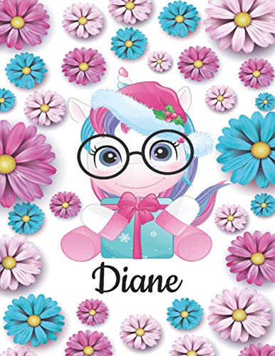 ❤ Diane ❤: Original carnet de dessin LICORNE avec prénom personnalisé, format large, 110 pages blanches, Idee cadeau pour anniversaire, noël, valentin ... femmes, maman, sœur, copine, filles… Vol1