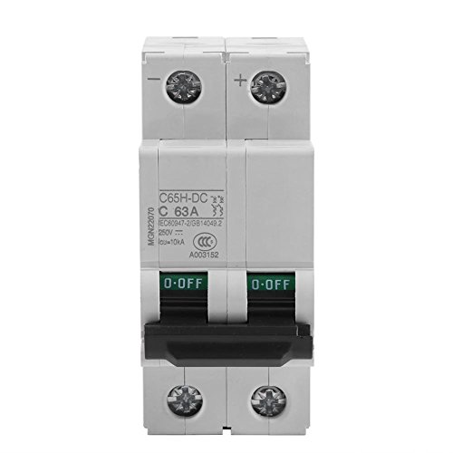 Disyuntor de CC, 1pc 250V DC 2P Disyuntor de aire miniatura de baja tensión Interruptor de energía solar 16A / 32A / 63A para el sistema de cuadrícula de paneles solares(63A)