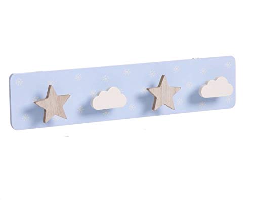 Dream Hogar Perchero de Pared Infantil 4 Ganchos Madera 40x9 cm (Azul)