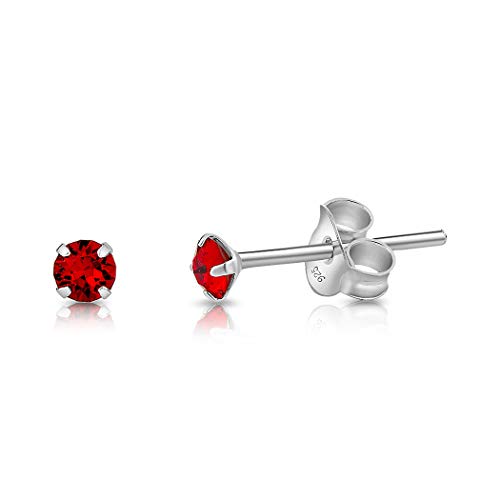 DTPsilver® Semental Pendientes/Aretes de Plata de Ley 925 con Cristal Swarovski® Elements Minúsculo Redondo - Diámetro: 3 mm - Color: Siam Rojo