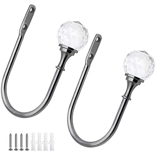 DXLing 2 Cortina Tieback Hook Bolas Cristal Transparente Níquel Pulido Metal Cortina Abrazadera para Alzapaños y Ganchos de Cortinas Pinzas para Cortinas Alzapaños Decorativos