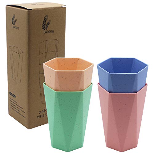 DXLing 4 Piezas Vaso para beber Reutilizable irrompible 7.8 OZ Taza de Paja de Trigo Taza de Bebida Saludable ecológica para niños adultos Copa de Bebida para Leche Jugo Agua (4 Colores)