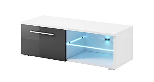 E-com - Mueble TV Salon Moderno Mesa Television Samuel con LED Azul - 120 cm - Blanco/Gris