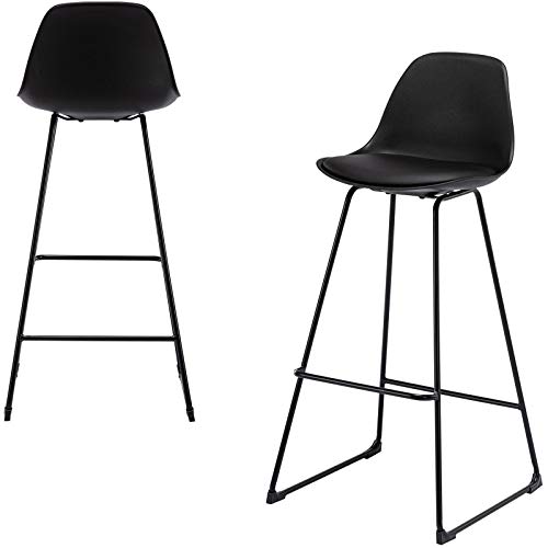 E-starain 2x Taburete de Bar Sillas Altas con Respaldo Silla acolchada tapizada en Piel sintética Taburete Alto Cocina con Patas de Metal Negro