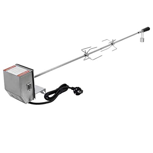 ECD Germany Asador con 2 Pinchos Motor Eléctrico Giratorio de Acero Inóxidable con 2 RPM - 220-240 V - 120 cm - con Soporte Parilla de Gas para Picnic Acampada Barbacoa Carne Pollo Grill Rotativo